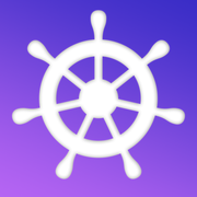 Quantified Map app icon: a white ship's wheel on a purple gradient